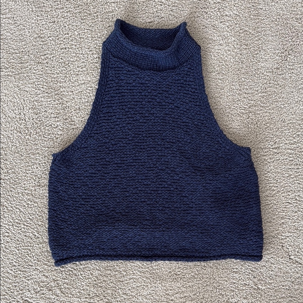 Pilcro Blue Cowl Neck Cropped Sweater